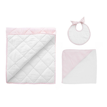 louelle dusty pink gingham bedtime gift set