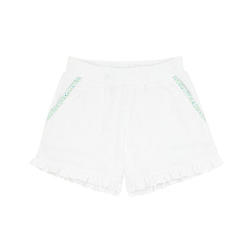 girls white ruffle french terry shorts