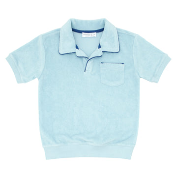 unisex pacific blue french terry polo with ribbed hem