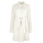 women's long sleeve white cotton button-down dress