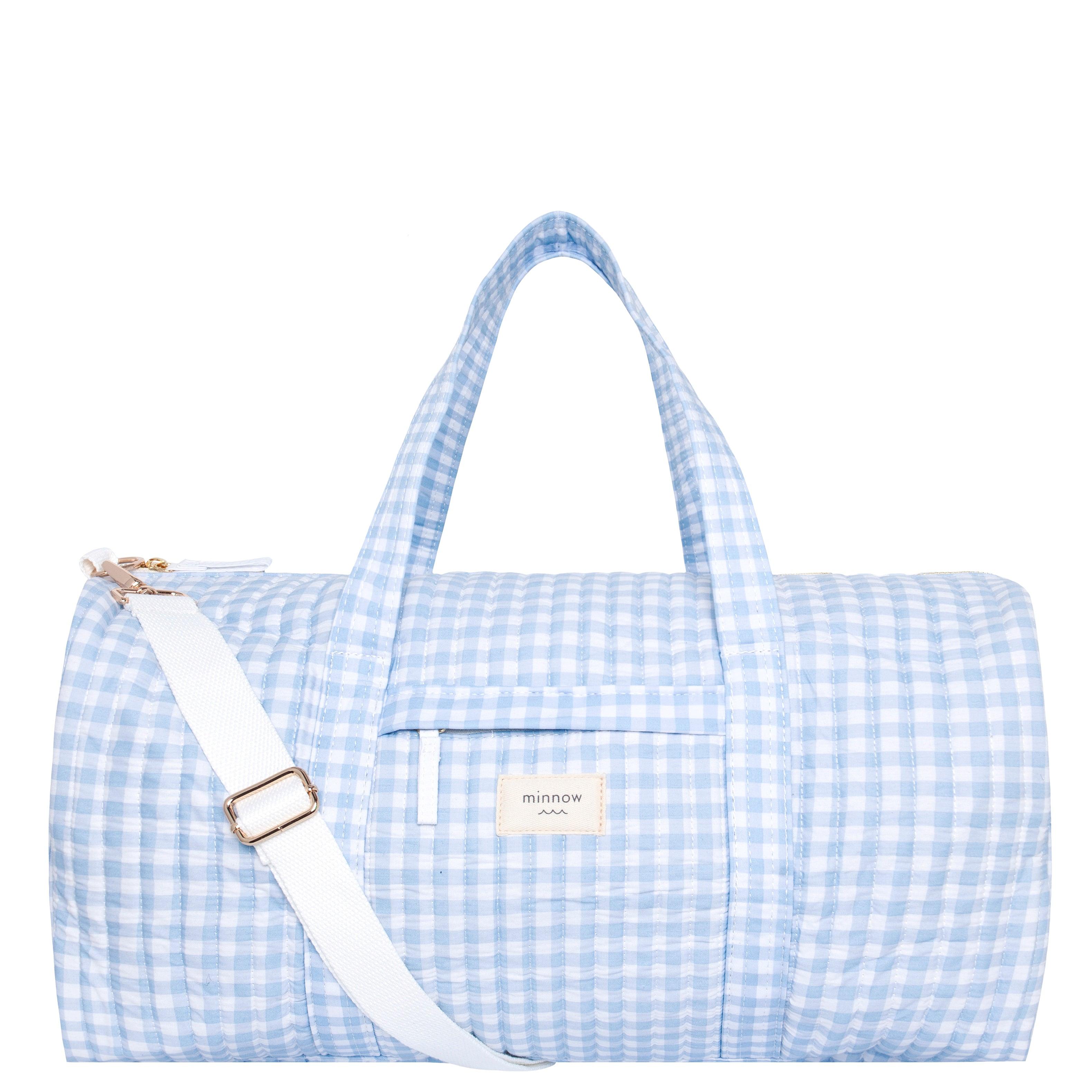 oasis blue gingham weekender bag – minnow