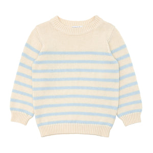 unisex cream and blue stripe knit sweater
