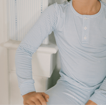 unisex powder blue stripe pima pajamas set