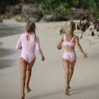 girls pink guava gingham bandeau bikini and swim shorts