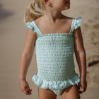 girls hibiscus ditsy smocked one piece with ruffled skirt