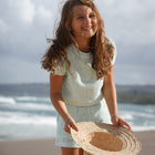 girls hibiscus ditsy puff sleeve french terry top and short set