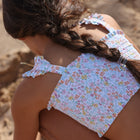 girls hawaiian floral ruffle strap diamond smocked bikini