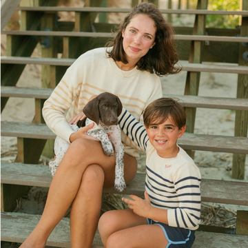 women's cream and tan stripe knit sweater
