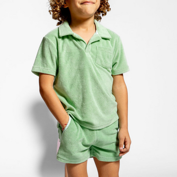 boys palm green short sleeve french terry polo