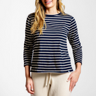 women's navy and cream stripe long sleeve knit tee