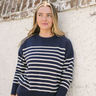 women's navy and cream stripe knit sweater