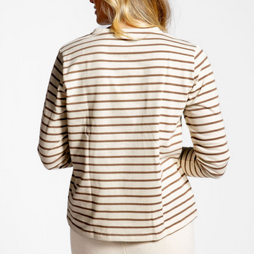 women's cream and mocha stripe long sleeve knit tee