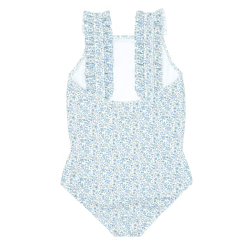 girls slate floral ruffle strap one piece