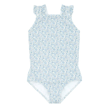 girls slate floral ruffle strap one piece