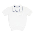 unisex white french terry polo with navy trim