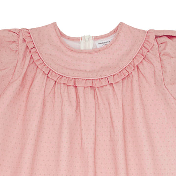 girls camellia pink dot puff sleeve dress