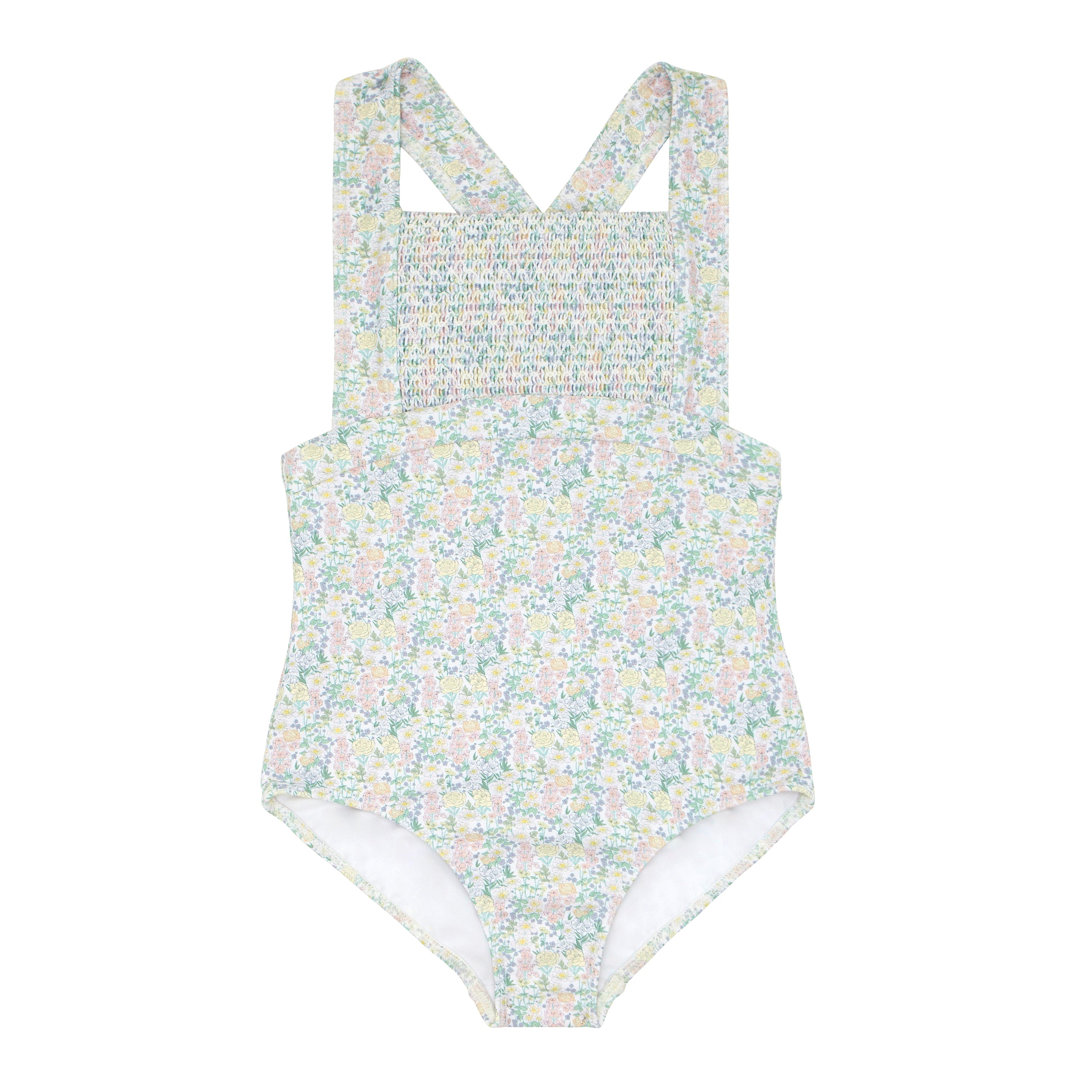 girls wildflower bouquet smocked crossover one piece | minnow swim