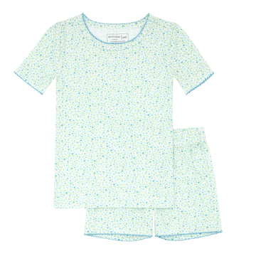 girls hibiscus ditsy shirt and short pima pajamas set