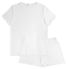 women's white pointelle shirt and short pima pajamas set