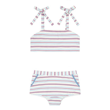 girls vintage stripe bandeau top and swim shorts bikini