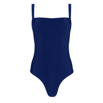 women's navy low back simple one piece
