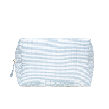 powder blue stripe travel pouch and sunscreen bundle