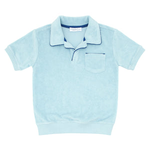 unisex pacific blue french terry polo with ribbed hem