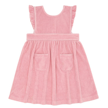 girls pink guava french terry ruffle sleeve pinafore dress