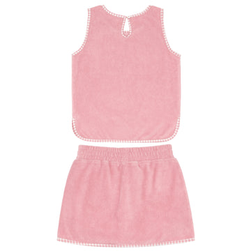 girls pink guava french terry tank top and skort set