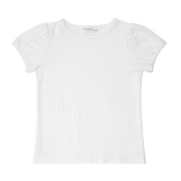 girls white pointelle puff sleeve shirt
