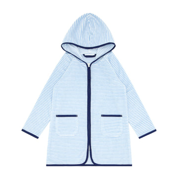unisex powder blue stripe french terry hooded zipper coverup