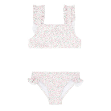Minnow Girls' Almond Vine Floral Ruffle Two Piece Swimsuit - Little Kid,  Big Kid In Almond Floral