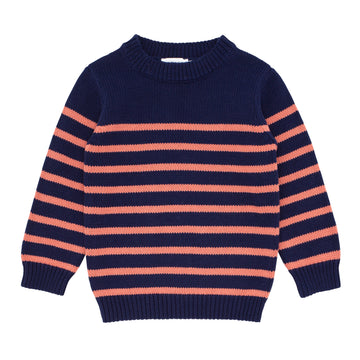 unisex navy and dusty red stripe knit sweater