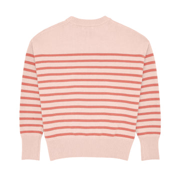 women's pink and dusty red stripe knit sweater
