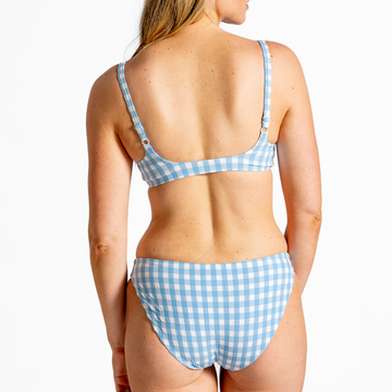 women's surfside blue crinkle gingham low waist bikini bottom