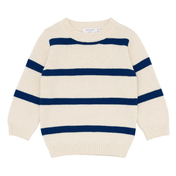 unisex cream and navy wide stripe knit sweater