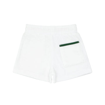 boys white terry shorts with charleston green trim