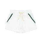 boys white terry shorts with charleston green trim