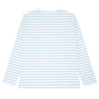 women's white and powder blue stripe long sleeve tee