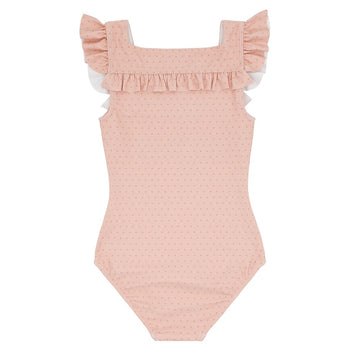 girls camellia pink dot square neck one piece
