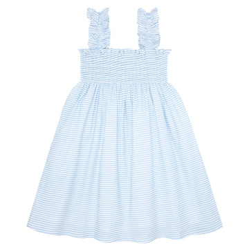 girls powder blue stripe smocked dress