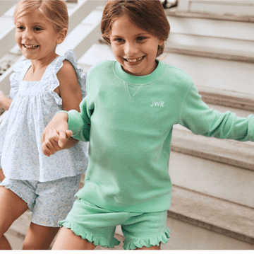girls abaco green ruffle french terry shorts