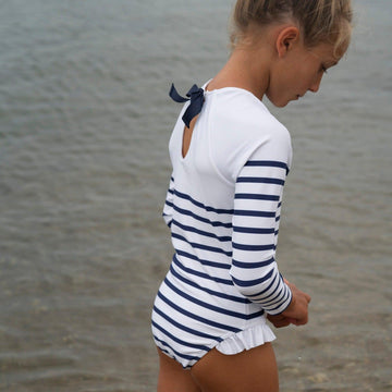 girls breton stripe rashguard one piece