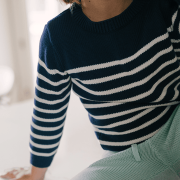 unisex navy and cream stripe knit sweater