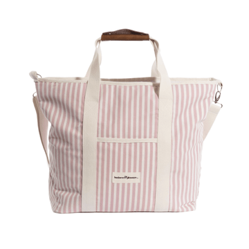 business & pleasure cooler tote bag, pink stripe