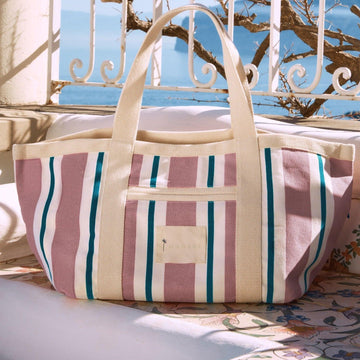 manebi tote bag canvas pink and green stripes