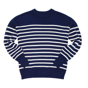 women's navy and cream stripe knit sweater