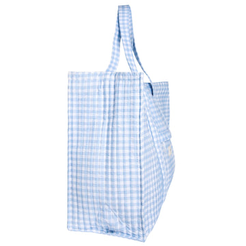oasis blue gingham overnighter tote