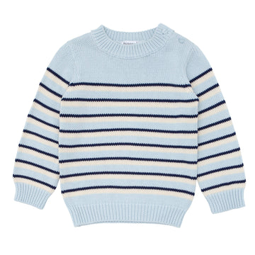 unisex light blue tricolor stripe knit sweater