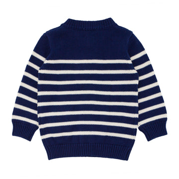 unisex navy and cream stripe knit cardigan